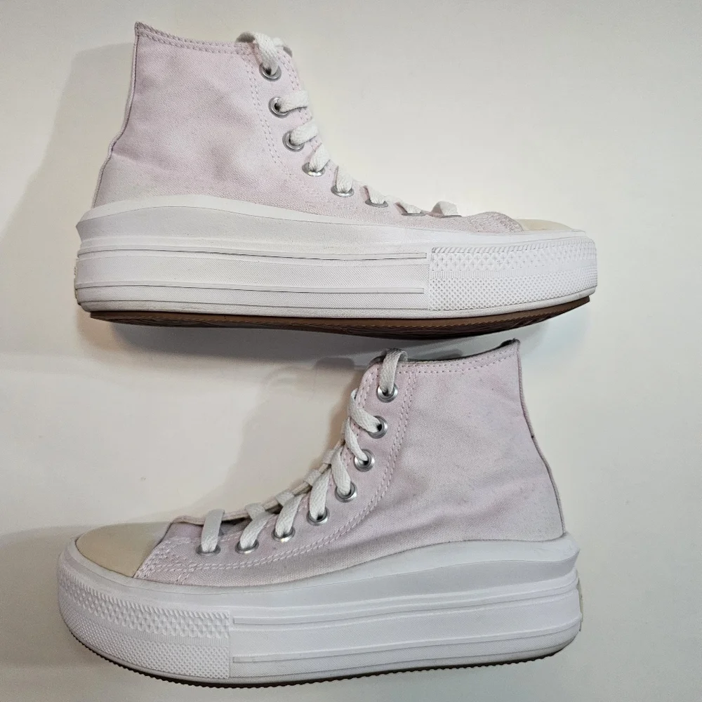 Converse Pale Pink/Lavender All Star Move Platform Sneakers W7 - Picture 3 of 8